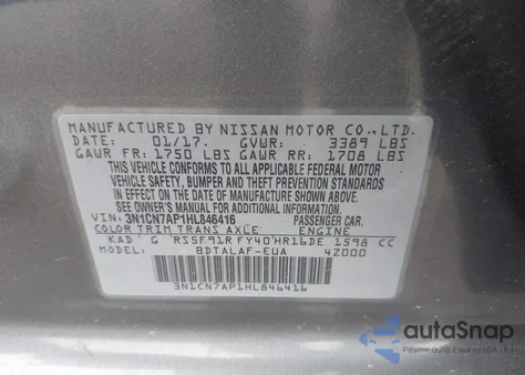 2017 Nissan Versa 1.6 S из США, поврежденный, VIN 3N1CN7AP1HL846416